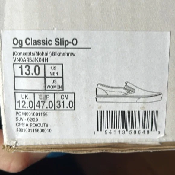 NEW Vans x Concepts Men's Black Concepts X Og Classic Slip-On Lx 'Mohair - Picture 7 of 7